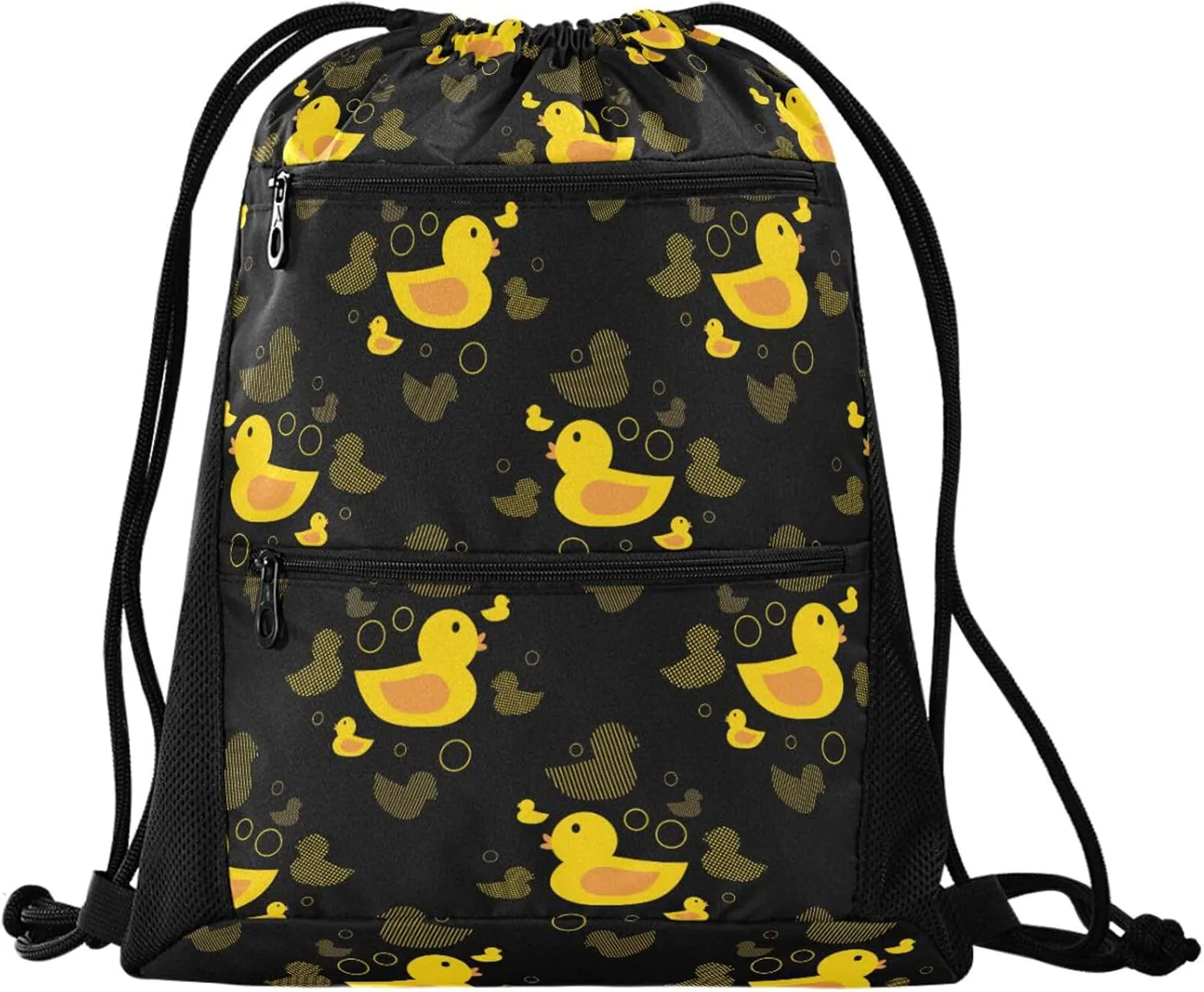 Nannle Large Drawstring Sackpack, Sweet Cute Yellow Ducks Floral Pockets String Storage Bag for Adult Travel Beach Gym Swimming Camping