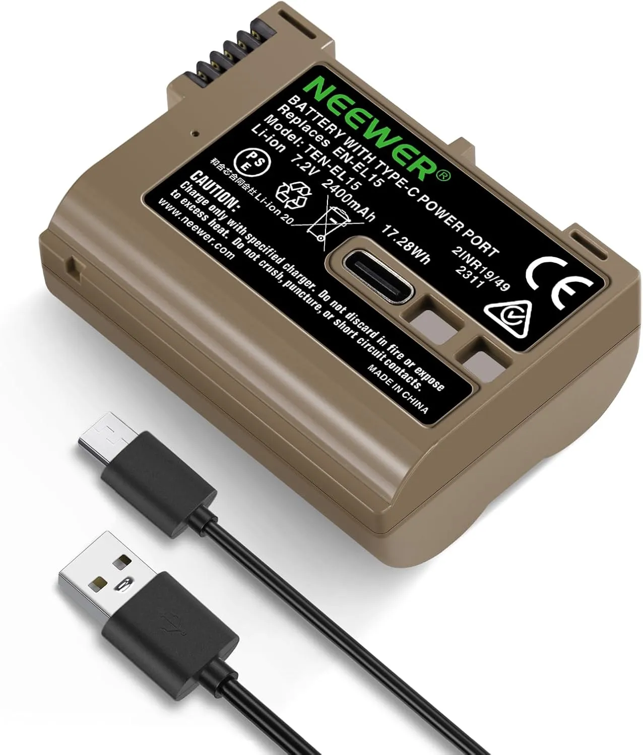 Neewer 2400mAh EN-EL15c Replacement Camera Battery for Nikon Zf Z8 Z7 II Z6 II Z5, 1.9 Hours Full Charge with USB Type C Fast Charging Compatible with Nikon D850 D810 D780 D750 D610 D500 D7500 D7200