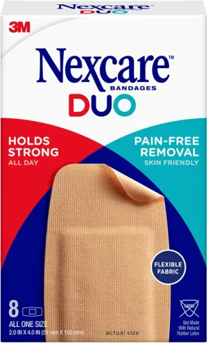 Nexcare DUO Bandages, Flexible Fabric, Summer Activities, Schools, Camps, Hold Strong 24 Hours, Pain Free Removal, Ready For Summer Cuts, And Wounds, Case Of Knee And Elbow, 192 Count