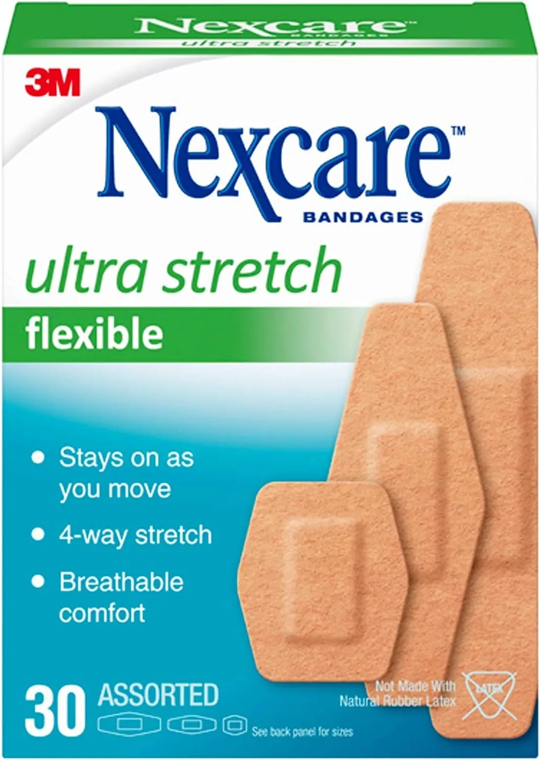 Nexcare Nexcare Comfort Flexible Fabric Bandage Latex Free Assorted Sizes, Assorted Sizes 30 each (Pack of 3)