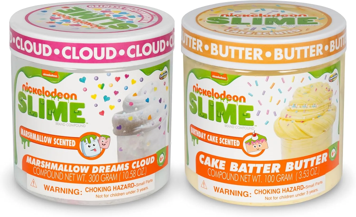 Nickelodeon Slime Pack of 2 - Cake Batter Butter & Marshmallow Dreams Cloud Jars, Butter Scented for Kids