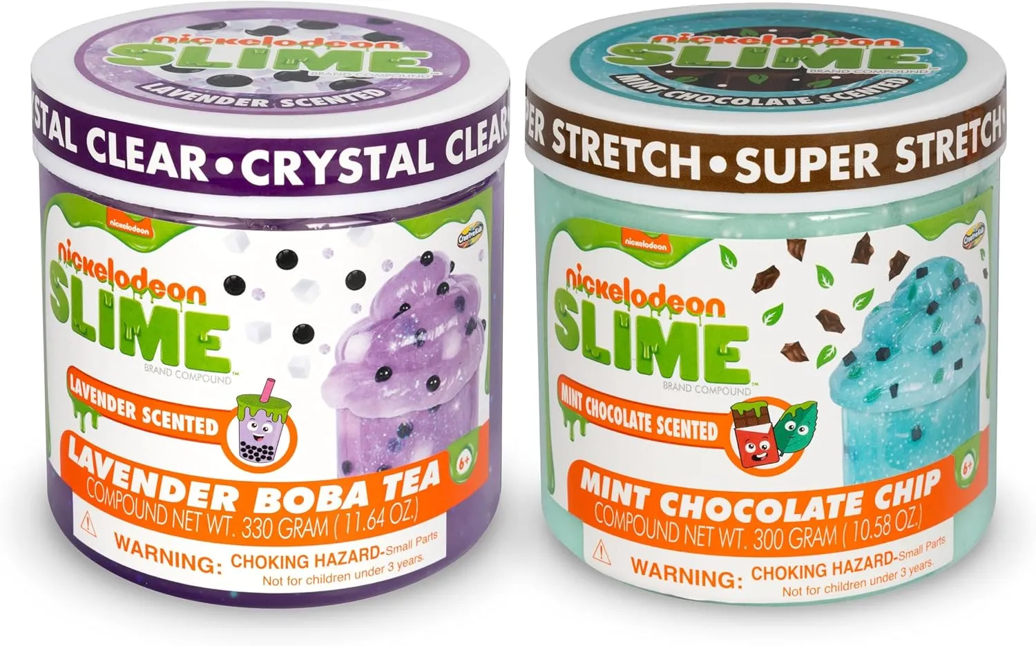 Nickelodeon Slime Pack of 2 - Lavender Boba Tea & Mint Chocolate Chip Jars, Super Stretch Scented for Kids