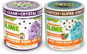 Nickelodeon Slime Pack of 2 - Lavender Boba Tea & Mint Chocolate Chip Jars, Super Stretch Scented for Kids