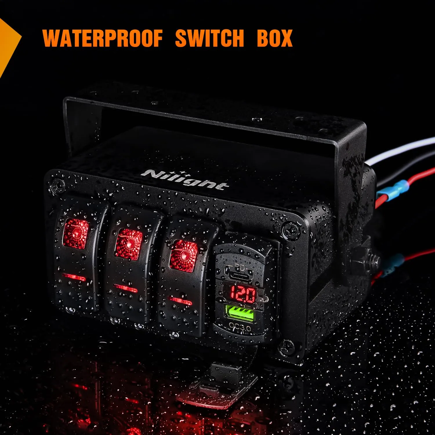 Nilight 3 Gang Rocker Switch Box 12V SPST ON Off Toggle Switches PD Type C and QC 3.0 USB Charger Voltmeter LED Light Waterproof Aluminum Mount Bracket Panel DIY Stickers for Boat Car RV Truck