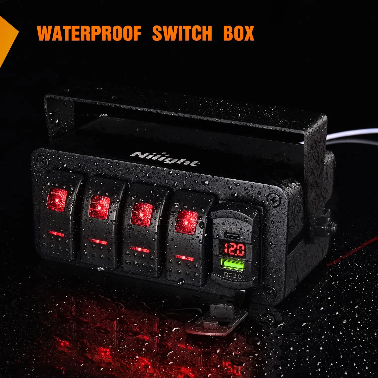 Nilight 4 Gang Rocker Switch Box 12V SPST ON Off Toggle Switches PD Type C and QC 3.0 USB Charger Voltmeter LED Light Waterproof Aluminum Mount Bracket Panel DIY Stickers for Boat Car RV Truck