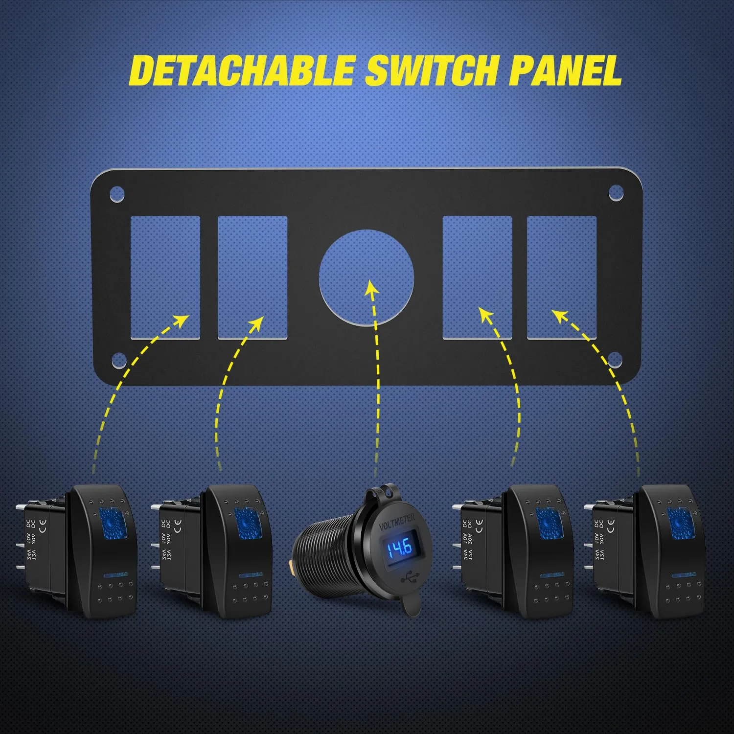 Nilight 4 Gang Rocker Switch Panel with Voltmeter Waterproof 12V DC PD Type C and QC 3.0 USB Charger Night Glow Stickers for Cars Trucks Boats RV