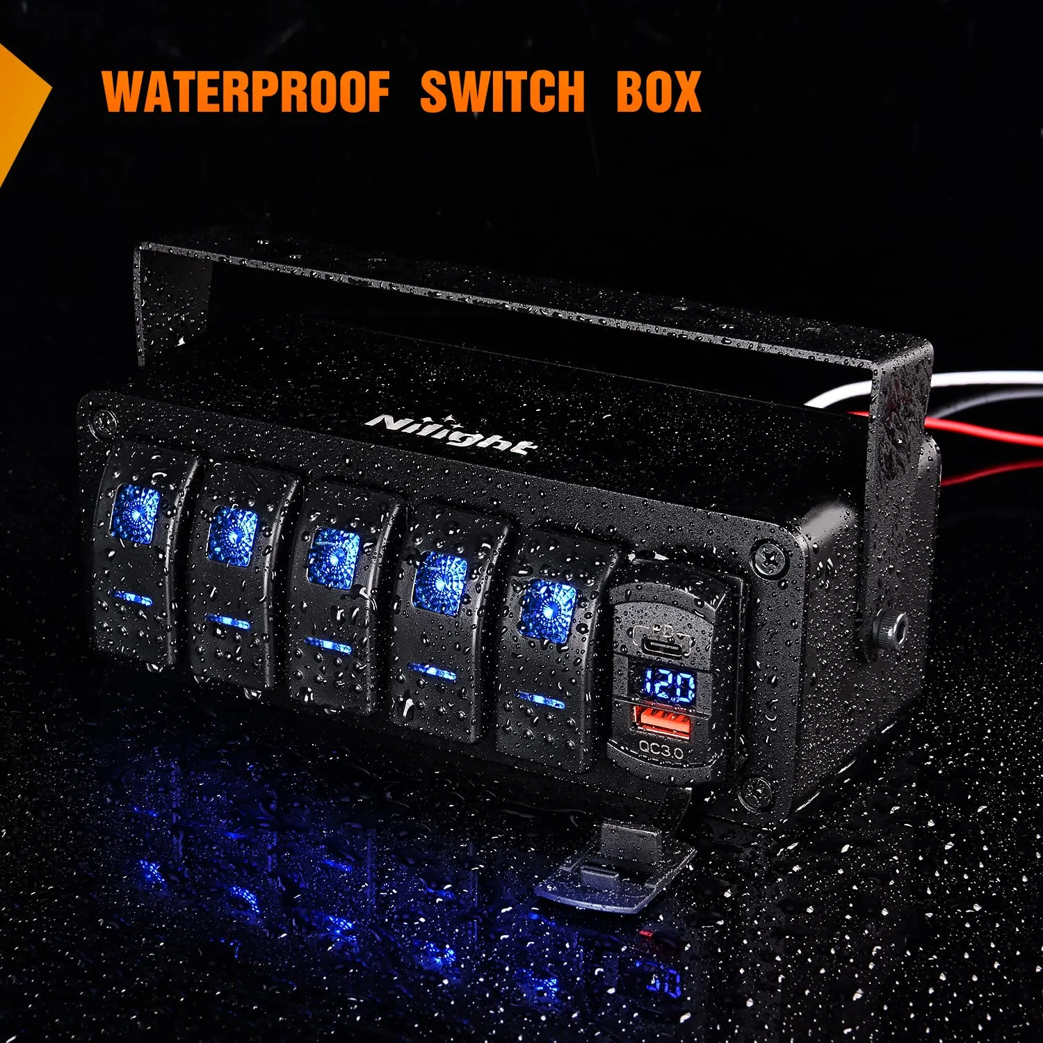Nilight 5 Gang Rocker Switch Box 12V SPST ON Off Switches PD Type C and QC 3.0 USB Charger Voltmeter Waterproof Aluminum Panel DIY Stickers for Boats Cars RVs Trucks