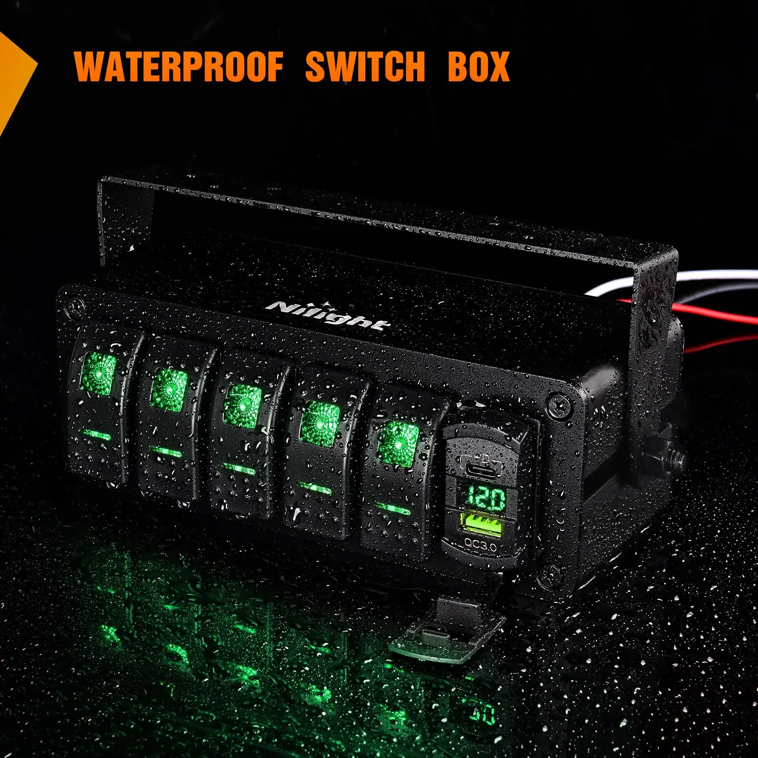 Nilight 5 Gang Rocker Switch Box 12V SPST ON Off Toggle Switches PD Type C and QC 3.0 USB Charger Voltmeter LED Light Waterproof Aluminum Mount Bracket Panel DIY Stickers for Boat Car RV Truck