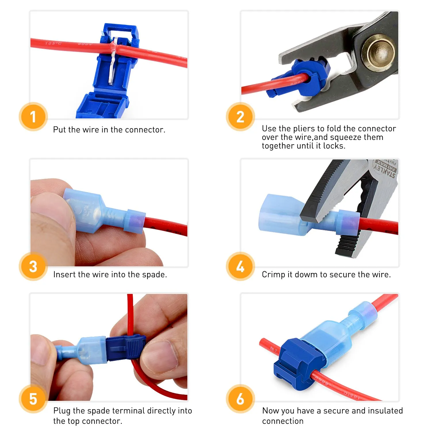 Nilight - 50031R 240 Pcs/120 Pairs Splice Wire Terminals T-Tap Self-Stripping with Nylon Fully Insulated Male Quick Disconnects Kit