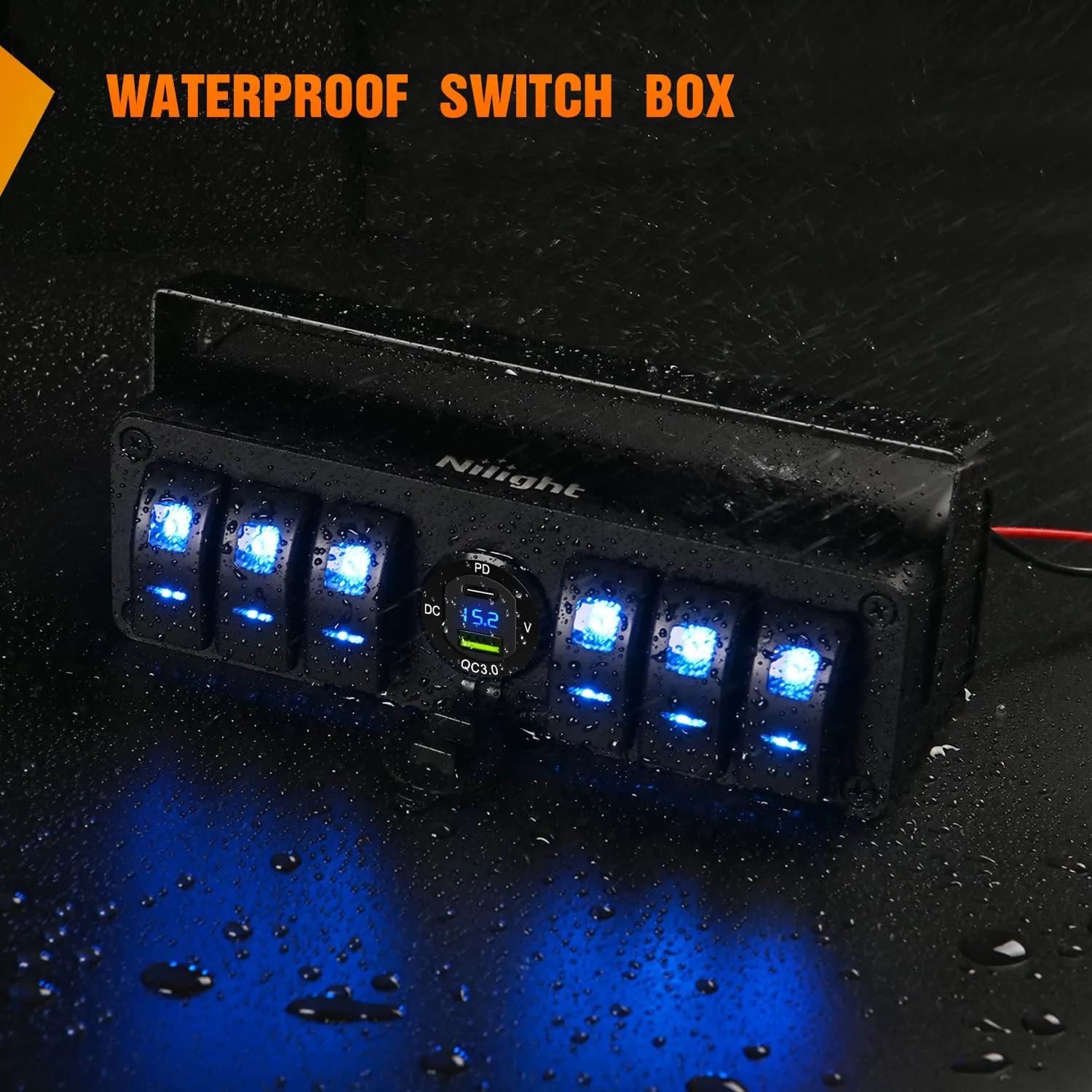 Nilight 6 Gang Rocker Switch Box 12V SPST ON Off PD Type C and USB Charger Voltmeter Waterproof Aluminum Panel Night Glow Stickers for Boats Cars RVs Trucks