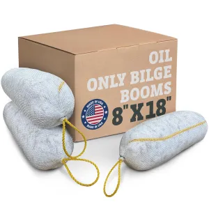 Oil Only Absorbent Boom - 8"x18" Bilge Oil Absorbent Booms, Absorbs Oils Hydrocarbons & Repels Water, Bilge Boom, Sump Basin for Water Deployment (3 Units Per Case)