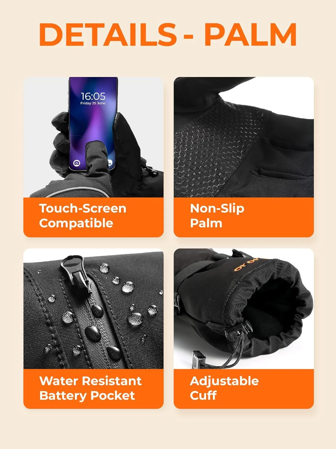 ORORO Heated Gloves for Women and Men, Rechargeable Heated Motorcycle Ski Gloves (Charger Not Included)