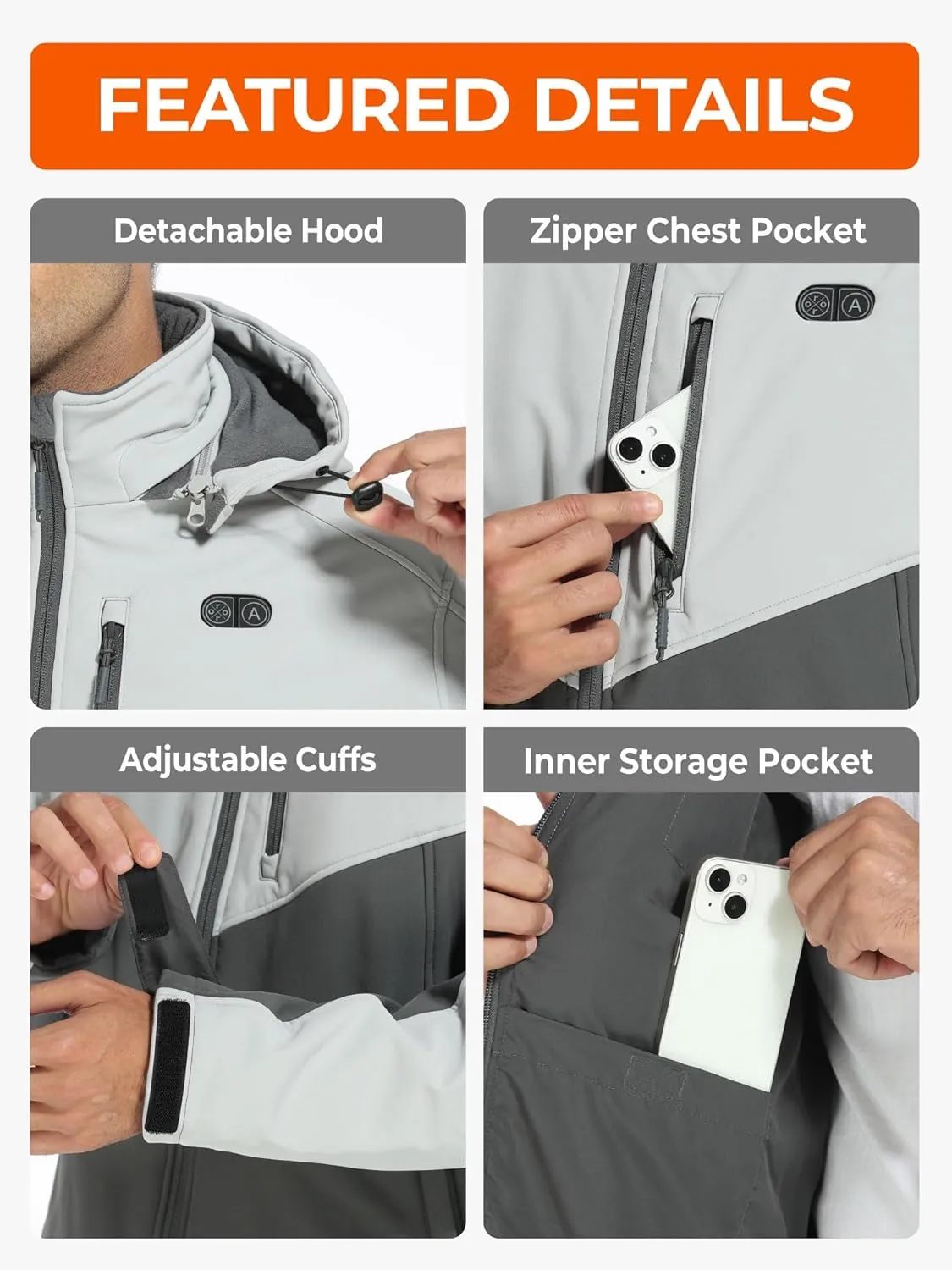 ORORO Men's 5 Heat Zones Dual Control Heated Jacket, Heated Coat Heating Jacket with Battery (Charger Not Included)