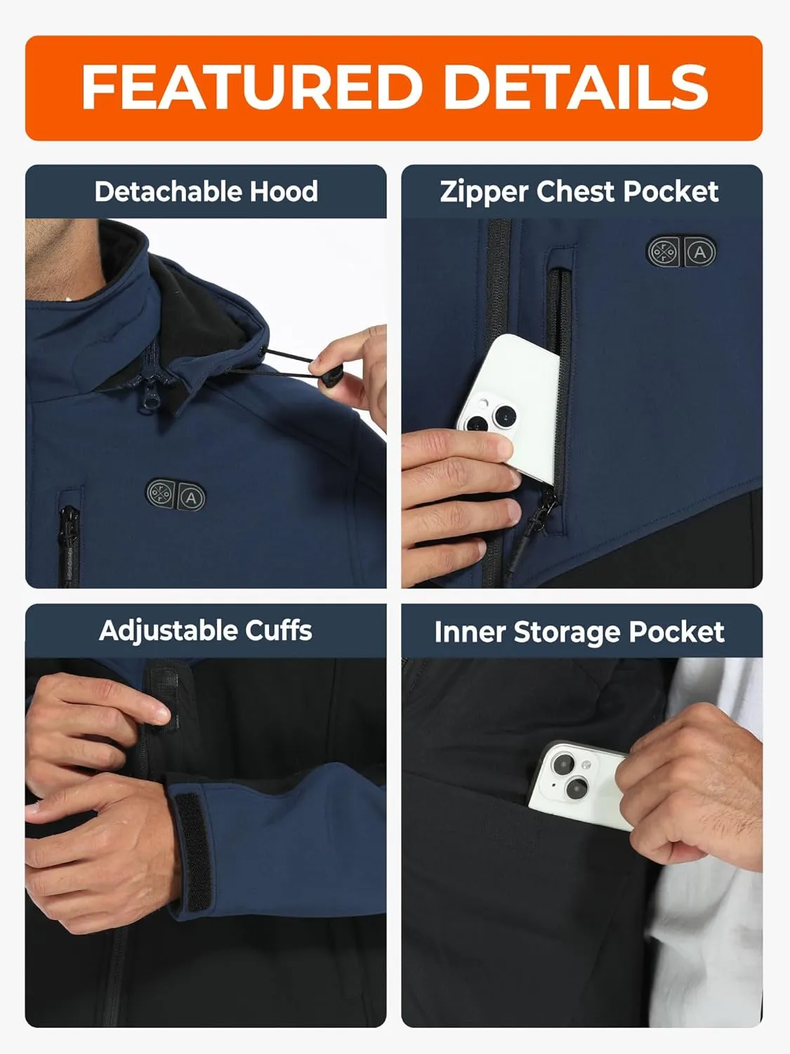 ORORO Men's 5 Heat Zones Dual Control Heated Jacket, Heated Coat Heating Jacket with Battery (Charger Not Included)