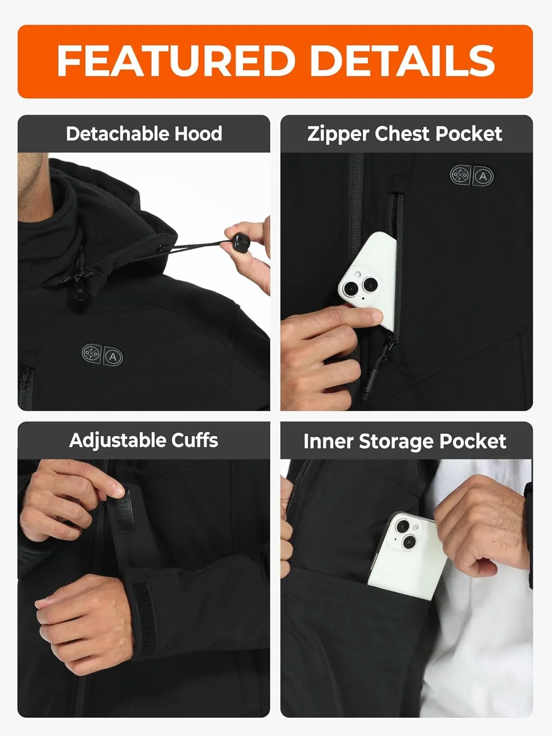 ORORO Men's 5 Heat Zones Dual Control Heated Jacket, Heated Coat Heating Jacket with Battery (Charger Not Included)