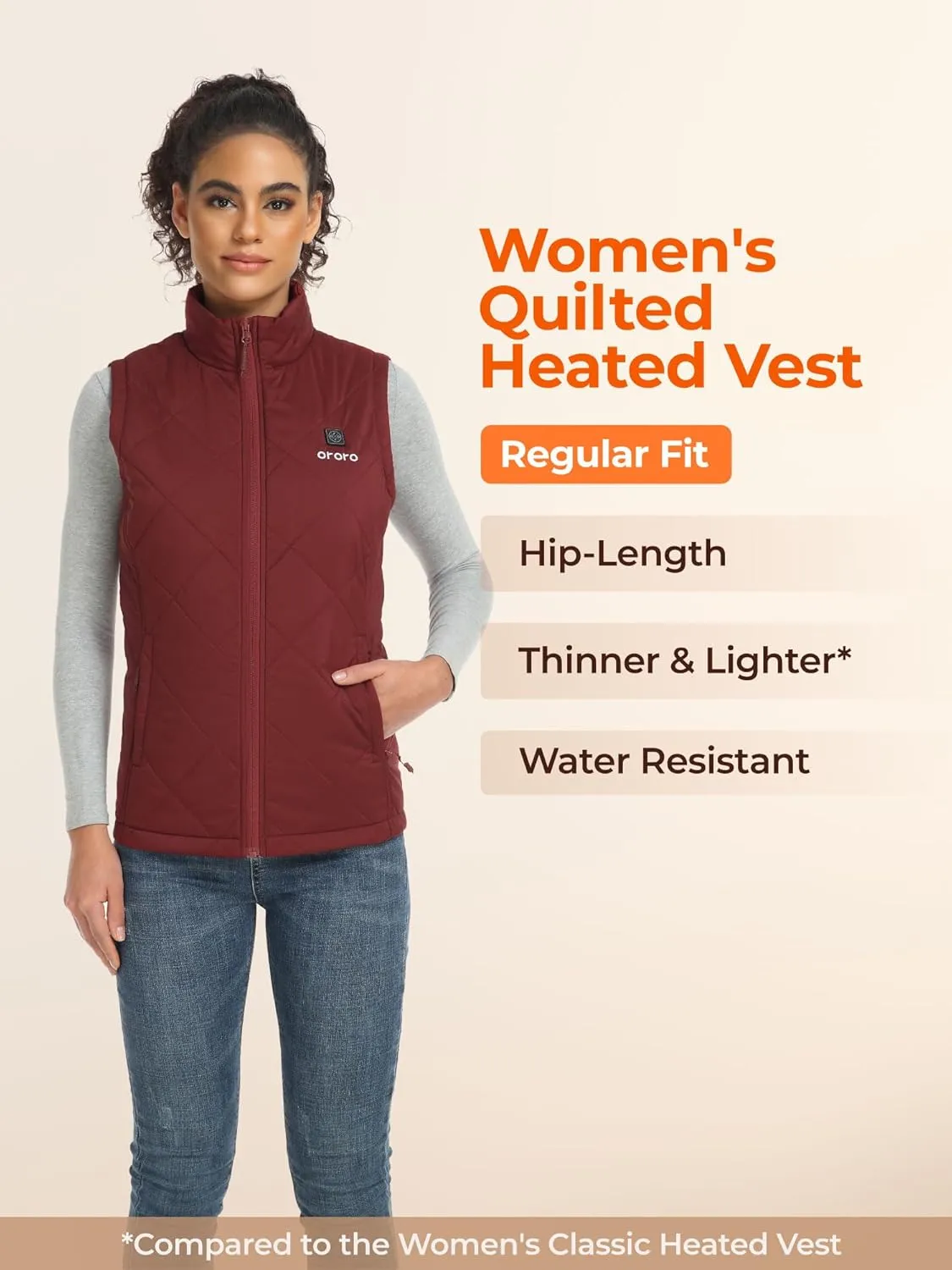 ORORO Quilted Heated Vest for Women, Lightweight Quilted Heating Vest with Battery (Charger Not Included)