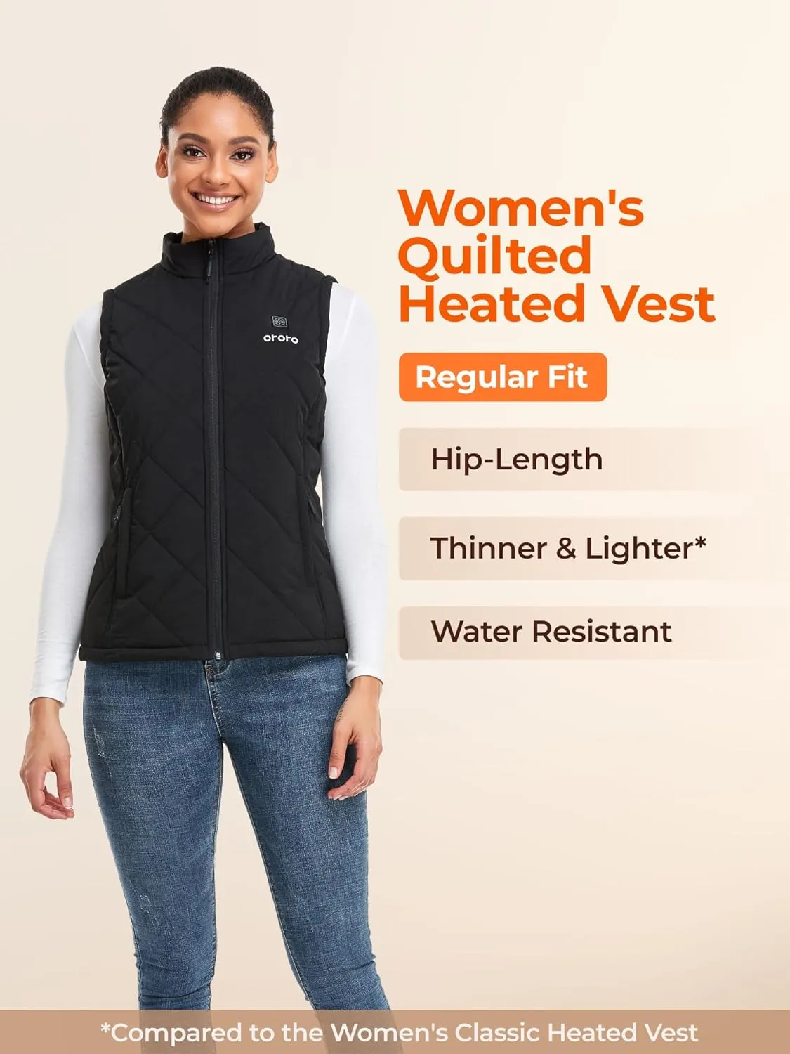 ORORO Quilted Heated Vest for Women, Lightweight Quilted Heating Vest with Battery (Charger Not Included)