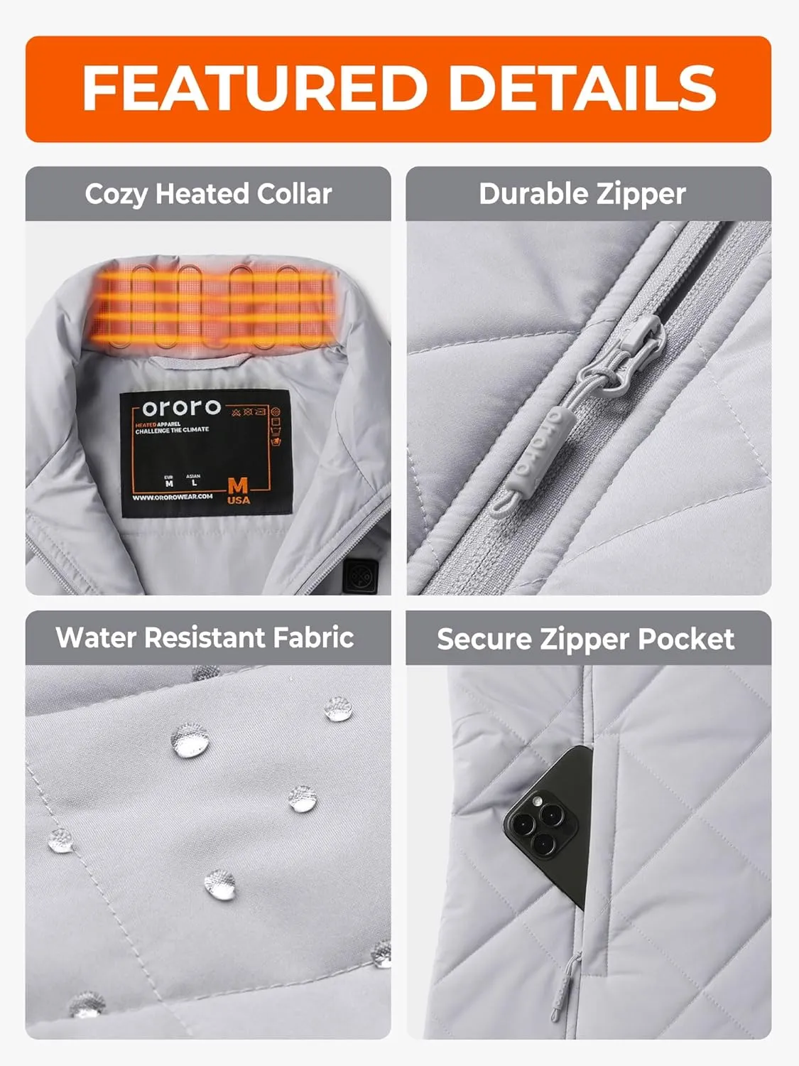 ORORO Quilted Heated Vest for Women, Lightweight Quilted Heating Vest with Battery (Charger Not Included)