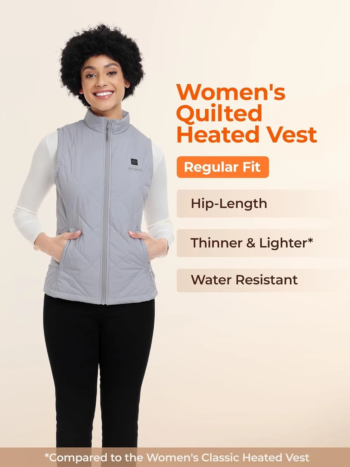 ORORO Quilted Heated Vest for Women, Lightweight Quilted Heating Vest with Battery (Charger Not Included)