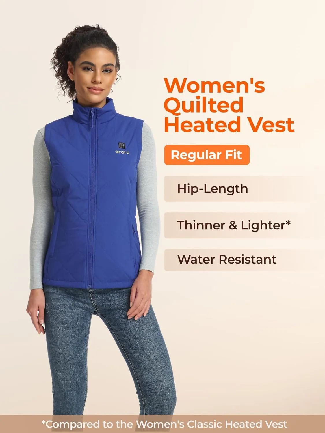 ORORO Quilted Heated Vest for Women, Lightweight Quilted Heating Vest with Battery (Charger Not Included)