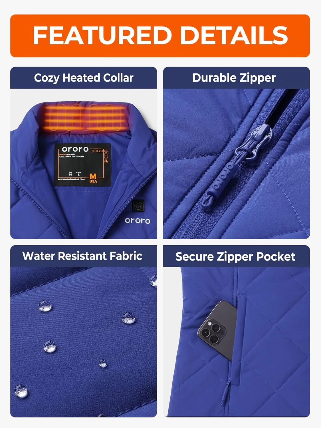 ORORO Quilted Heated Vest for Women, Lightweight Quilted Heating Vest with Battery (Charger Not Included)