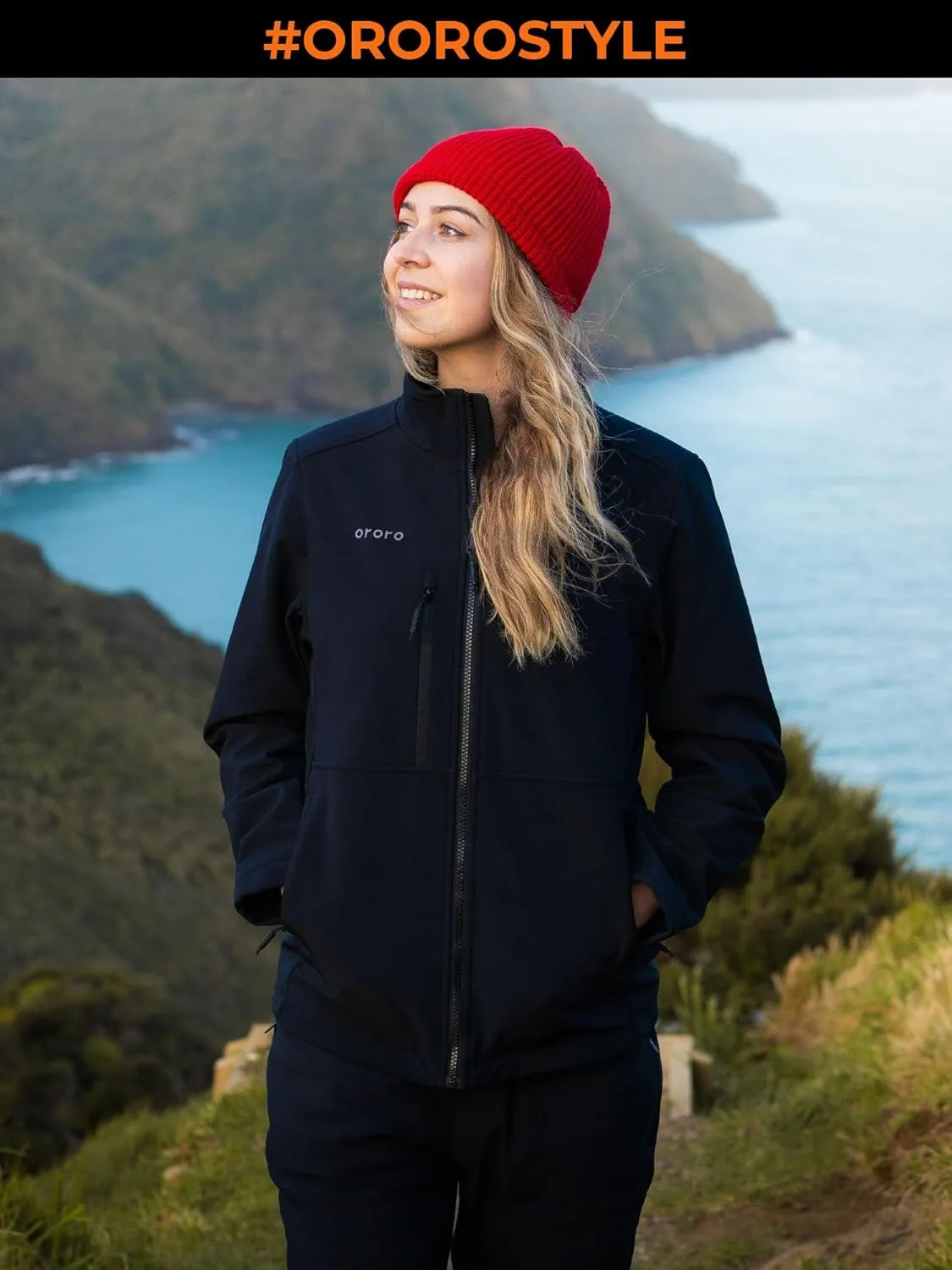 ORORO Women's 5 Heat Zones Softshell Heated Jacket with Battery, Fleece Lined Heated Jacket (Charger Not Included)