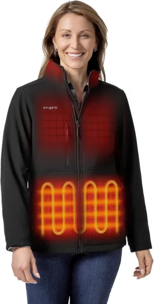 ORORO Women's 5 Heat Zones Softshell Heated Jacket with Battery, Fleece Lined Heated Jacket (Charger Not Included)