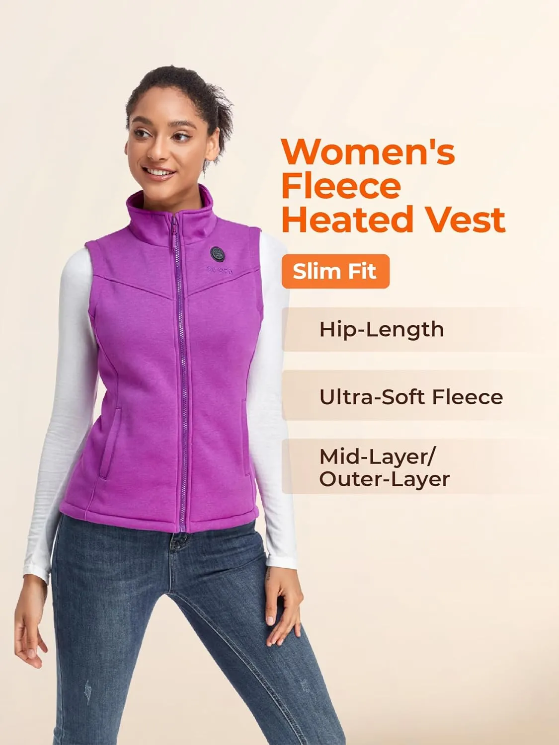 ORORO Women's Heated Fleece Vest with Battery, Lightweight Heating Vest Fleece (Charger Not Included)