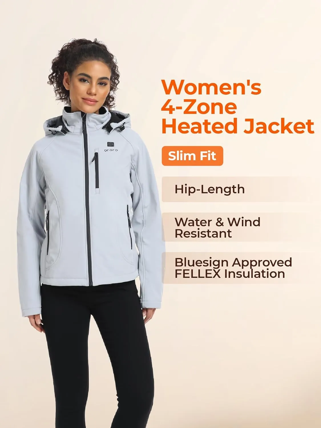 ORORO Women's Heated Jacket with Heated Collar, 4 Heat Zones Heated Coat with Battery (Charger Not Included)
