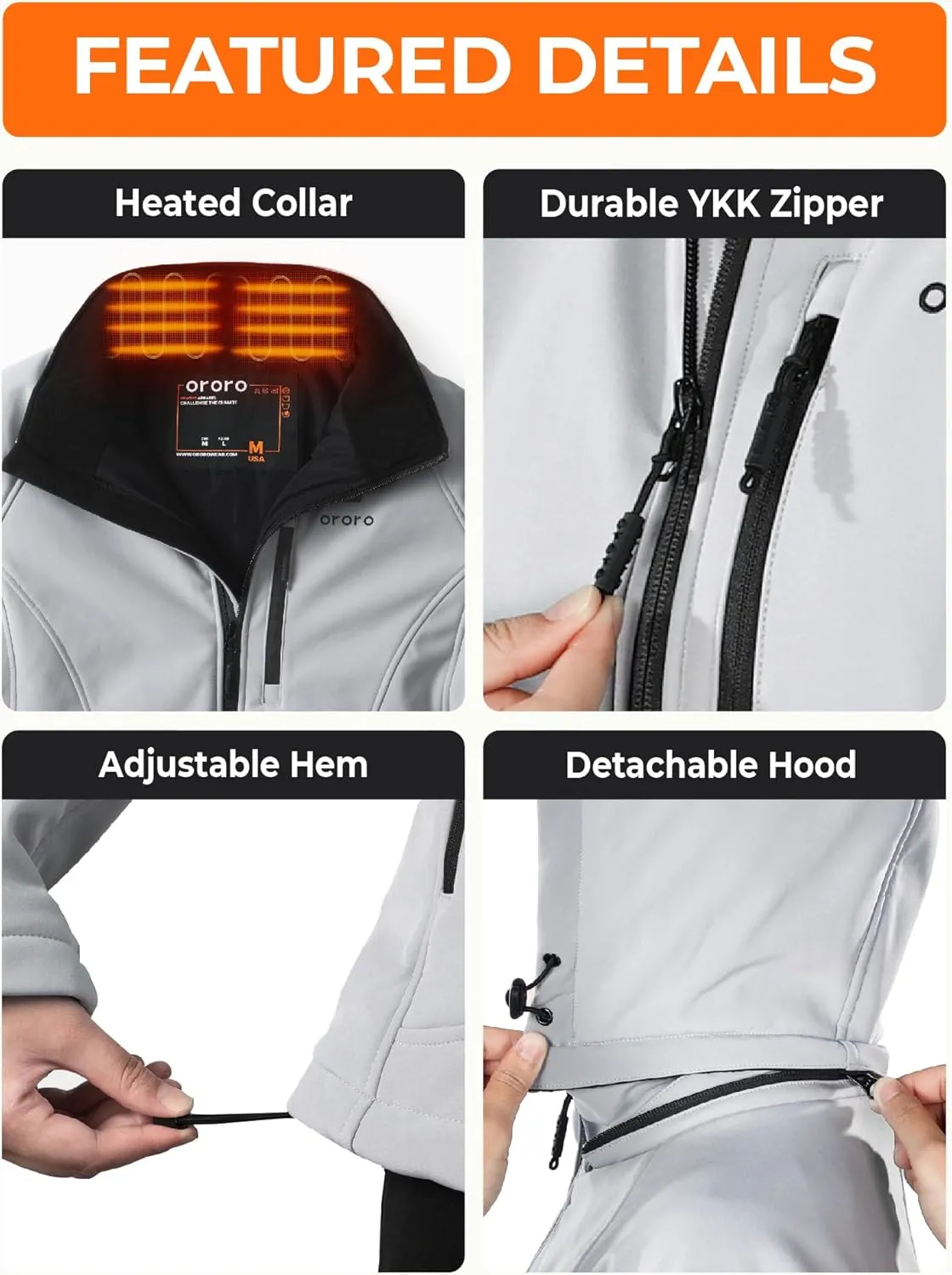 ORORO Women's Heated Jacket with Heated Collar, 4 Heat Zones Heated Coat with Battery (Charger Not Included)