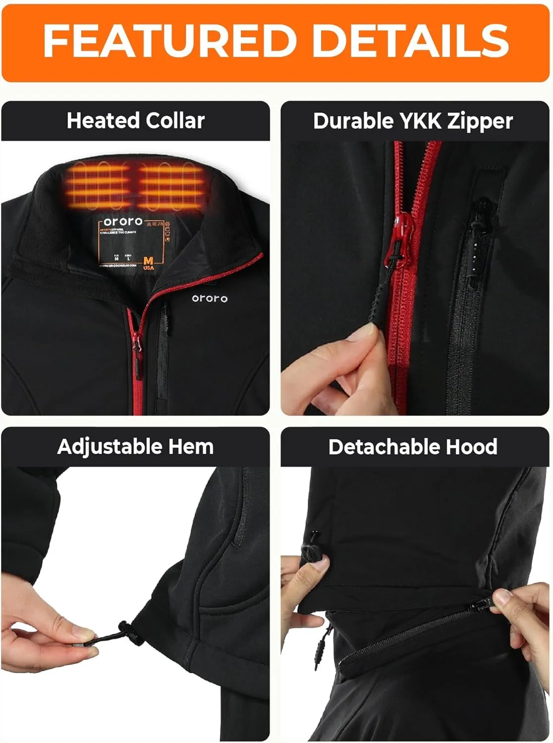 ORORO Women's Heated Jacket with Heated Collar, 4 Heat Zones Heated Coat with Battery (Charger Not Included)