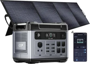 OUKITEL P2001 Plus 2400W Power Station with 200W Solar Panel, 2048Wh Solar Generator with 4 AC Outlets (5000W Peak), 1.5H Full Charging, APP Control Battery Backup for Home, Camping & RVs
