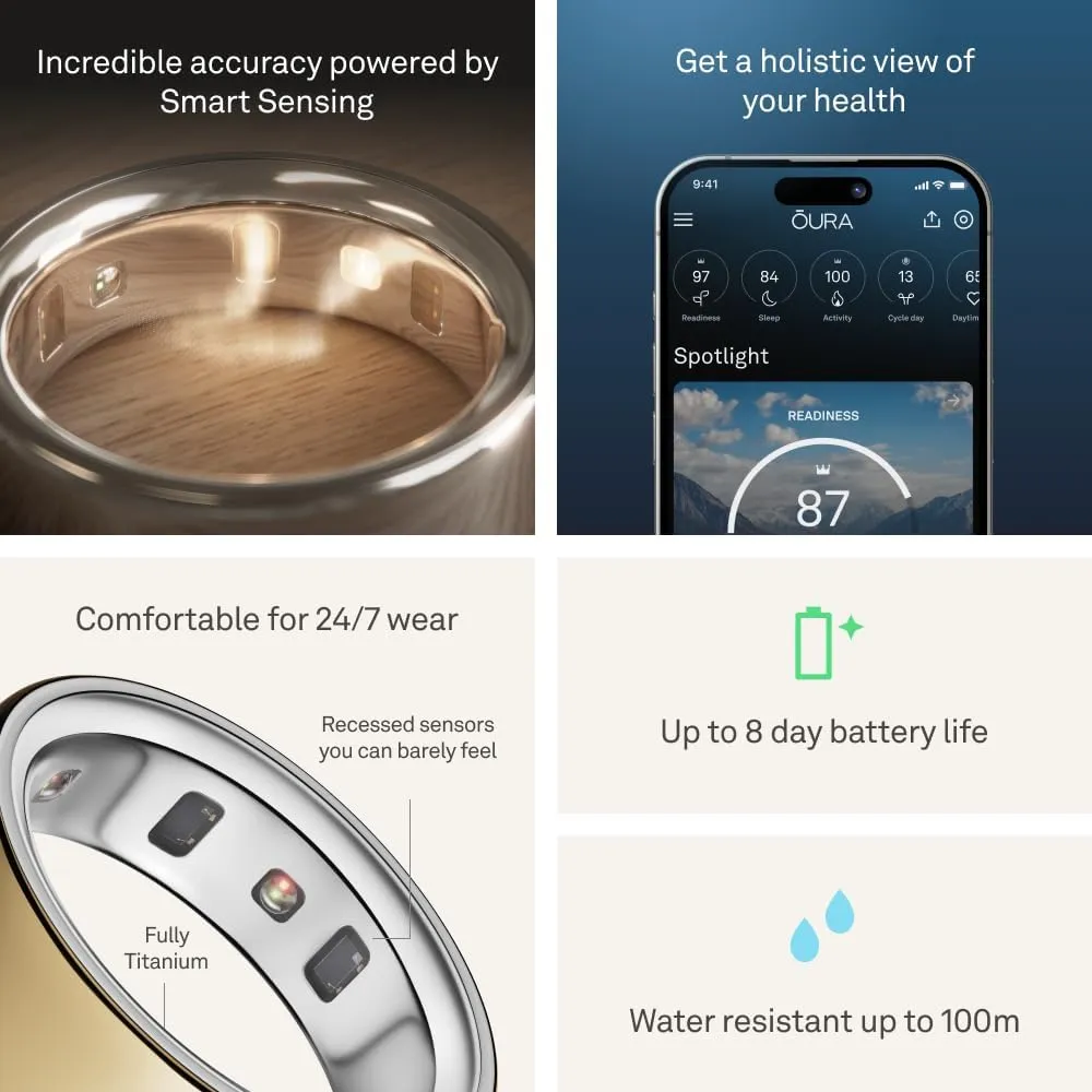 Oura Ring 4 - Gold - Size 9 - Smart Ring - Size First with Oura Ring 4 Sizing Kit - Sleep Tracking Wearable - Heart Rate - Fitness Tracker - Up to 8 Days of Battery Life