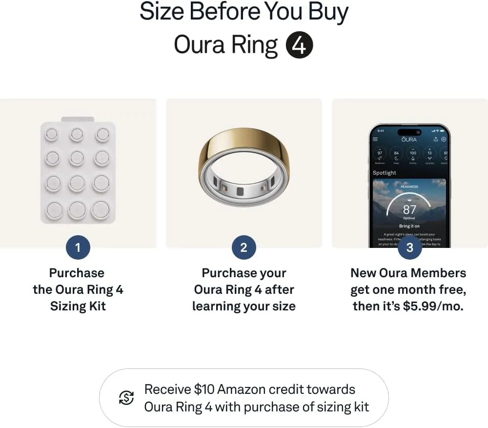 Oura Ring 4 - Gold - Size 9 - Smart Ring - Size First with Oura Ring 4 Sizing Kit - Sleep Tracking Wearable - Heart Rate - Fitness Tracker - Up to 8 Days of Battery Life