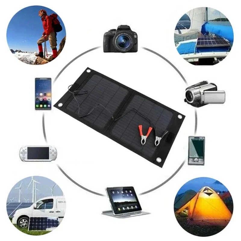 Outdoor Portable 12V 50W Folding Solar Panel Charger | Foldable Solar Cell Power Bank for Mobile Phone Hiking Battery with USB Port