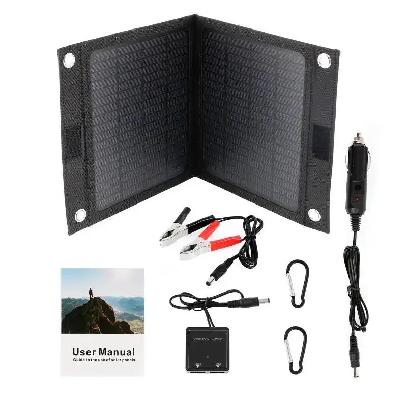 Outdoor Portable 12V 50W Folding Solar Panel Charger | Foldable Solar Cell Power Bank for Mobile Phone Hiking Battery with USB Port