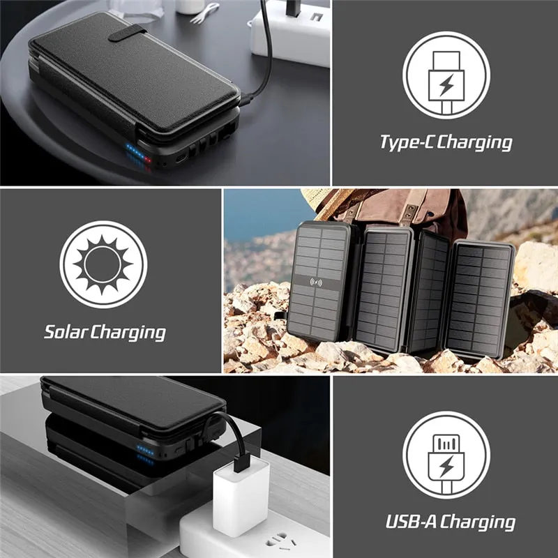 Outdoors Solar Power Bank Fast Phone Charger 43800mAh Off-Grid Battery