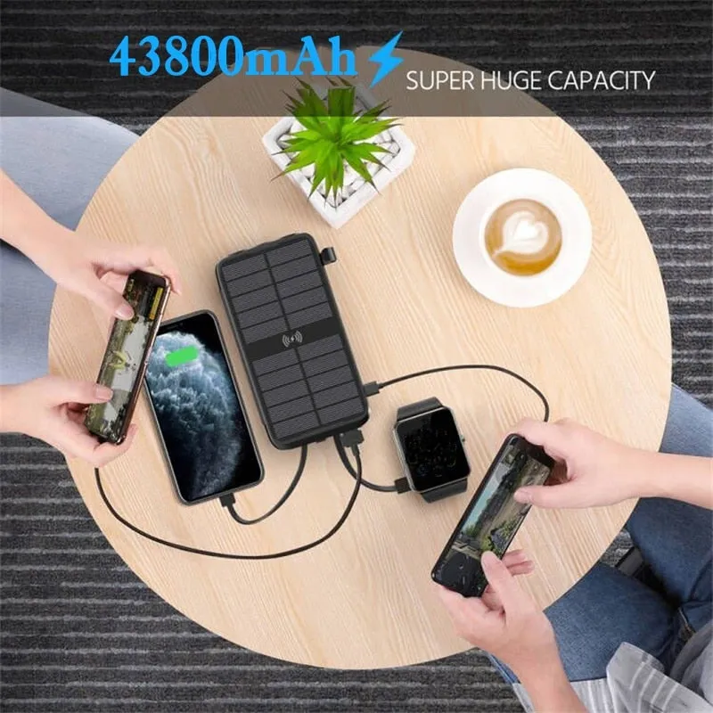 Outdoors Solar Power Bank Fast Phone Charger 43800mAh Off-Grid Battery