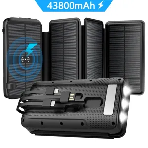 Outdoors Solar Power Bank Fast Phone Charger 43800mAh Off-Grid Battery