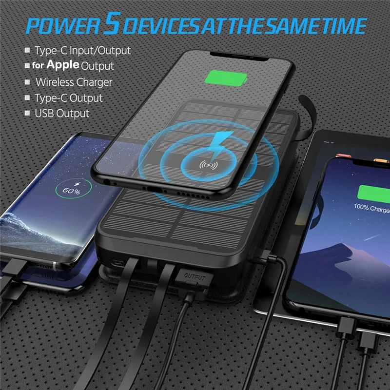 Outdoors Solar Power Bank Fast Phone Charger 43800mAh Off-Grid Battery