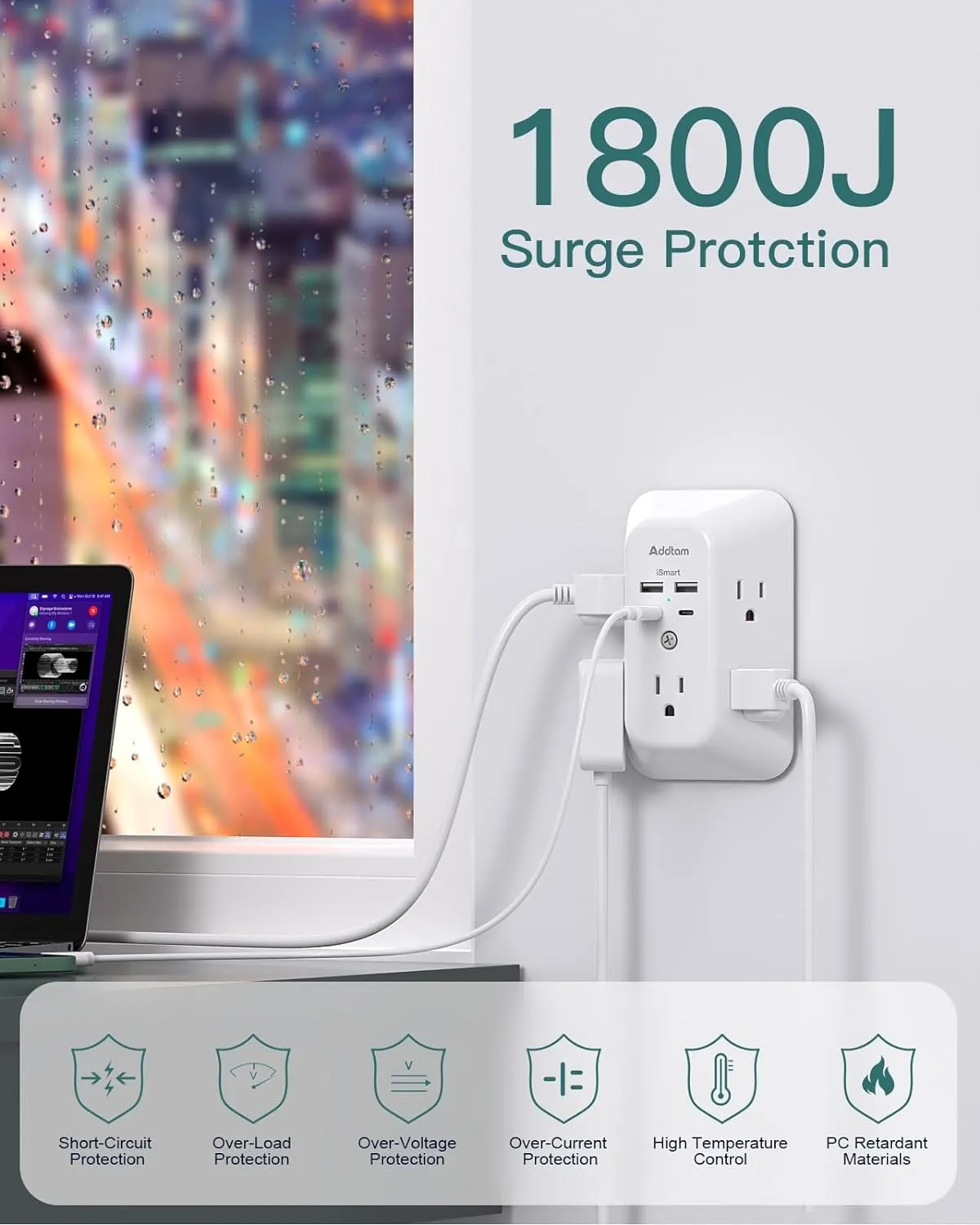 Outlet Extender Surge Protector - Addtam 5-Outlet Splitter with 4 USB Wall Charger(PD 30W), Multi Plug Wall Outlet Power Strip for Home, Dorm Room Essentials