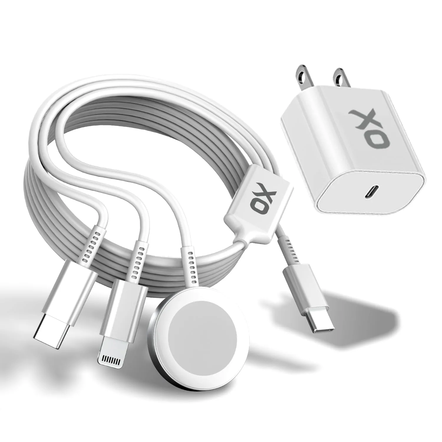 Ox Power [20W Adapter] USB C Multi Charging Cable Ultra-Fast 89.5W 3 in 1 Charger & Data Cable. MFi Certified USB Cables Compatible with Watch, iPhone, and USB C Charging Cords