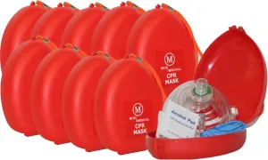 Pack of 10 MCR Medical CPR Rescue Mask, Adult/Child Pocket Resuscitator, Hard Case with Wrist Strap