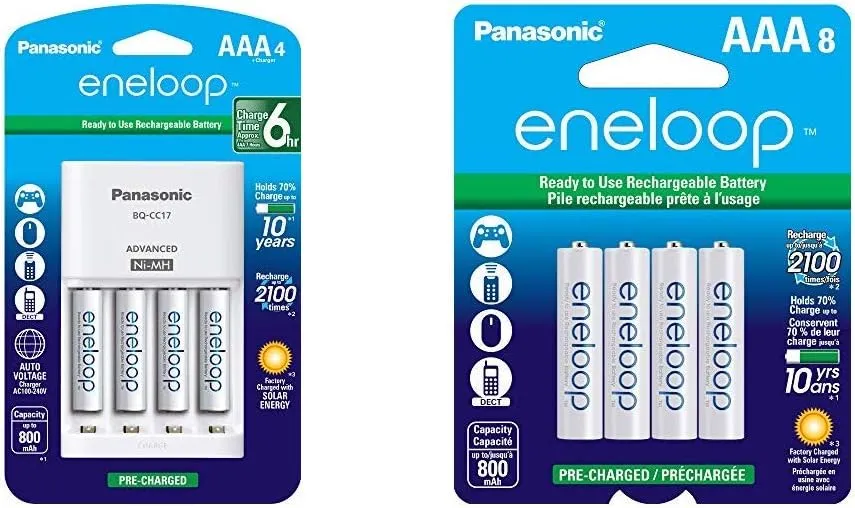 Panasonic eneloop AAA Rechargeable Battery Charger Pack with 8 Batteries