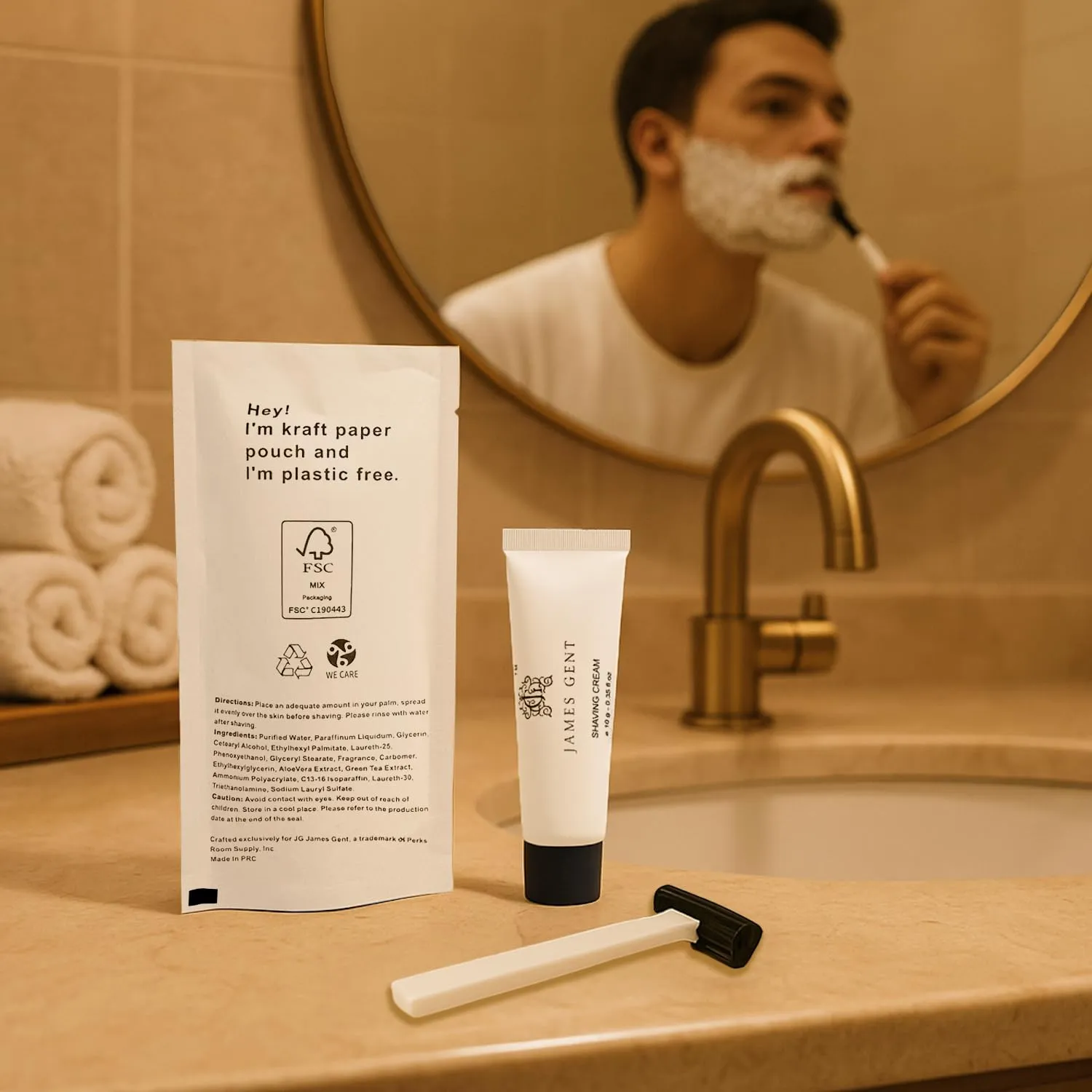 Paper Wrapped Eco Packaging Disposable Shave Kit Pack of 400 Shaving Razor and 400PCS Single Use Bulk Shaving Cream Travel Size Hotel Supplies and Toiletries for Guests