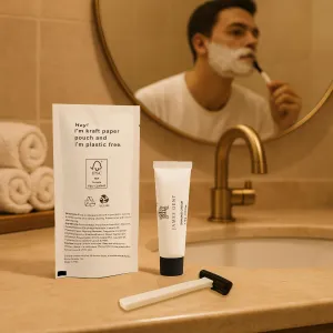 Paper Wrapped Eco Packaging Disposable Shave Kit Pack of 400 Shaving Razor and 400PCS Single Use Bulk Shaving Cream Travel Size Hotel Supplies and Toiletries for Guests