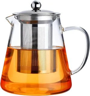 PARACITY Glass Teapot Stovetop 32 OZ, Borosilicate Clear Tea Kettle with Removable 18/8 Stainless Steel Infuser, Teapot Blooming and Loose Leaf Tea Maker Tea Brewer for Camping, Travel (950ML)