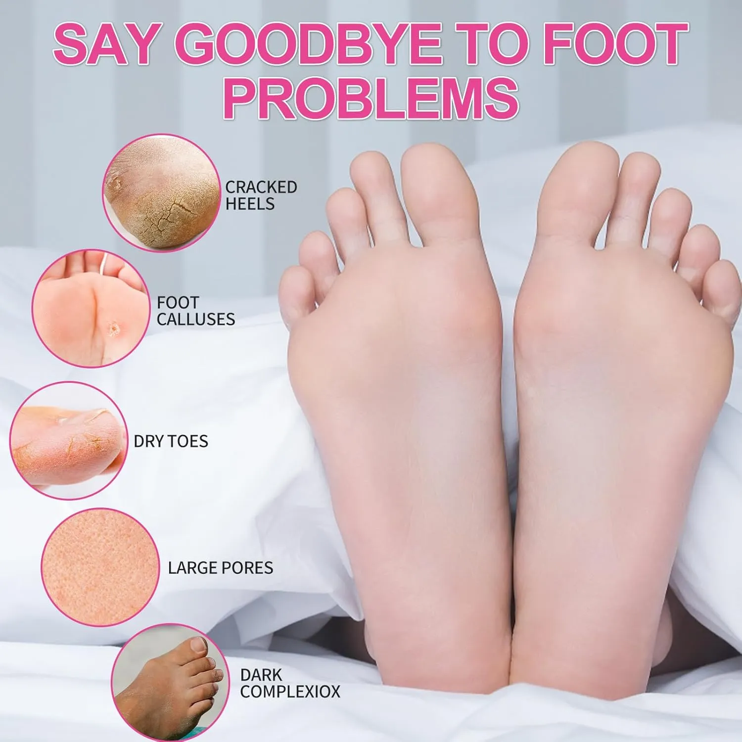 Pedicure Kit Foot Soak Set: Bubble Salt, Sugar Scrub, Massage Mask, Massage Lotion in a Box, 4 Step Foot Spa Kit for Dry Feet, Softens Calluses, Soothes Sore, Tired Feet（3 Set Rose)
