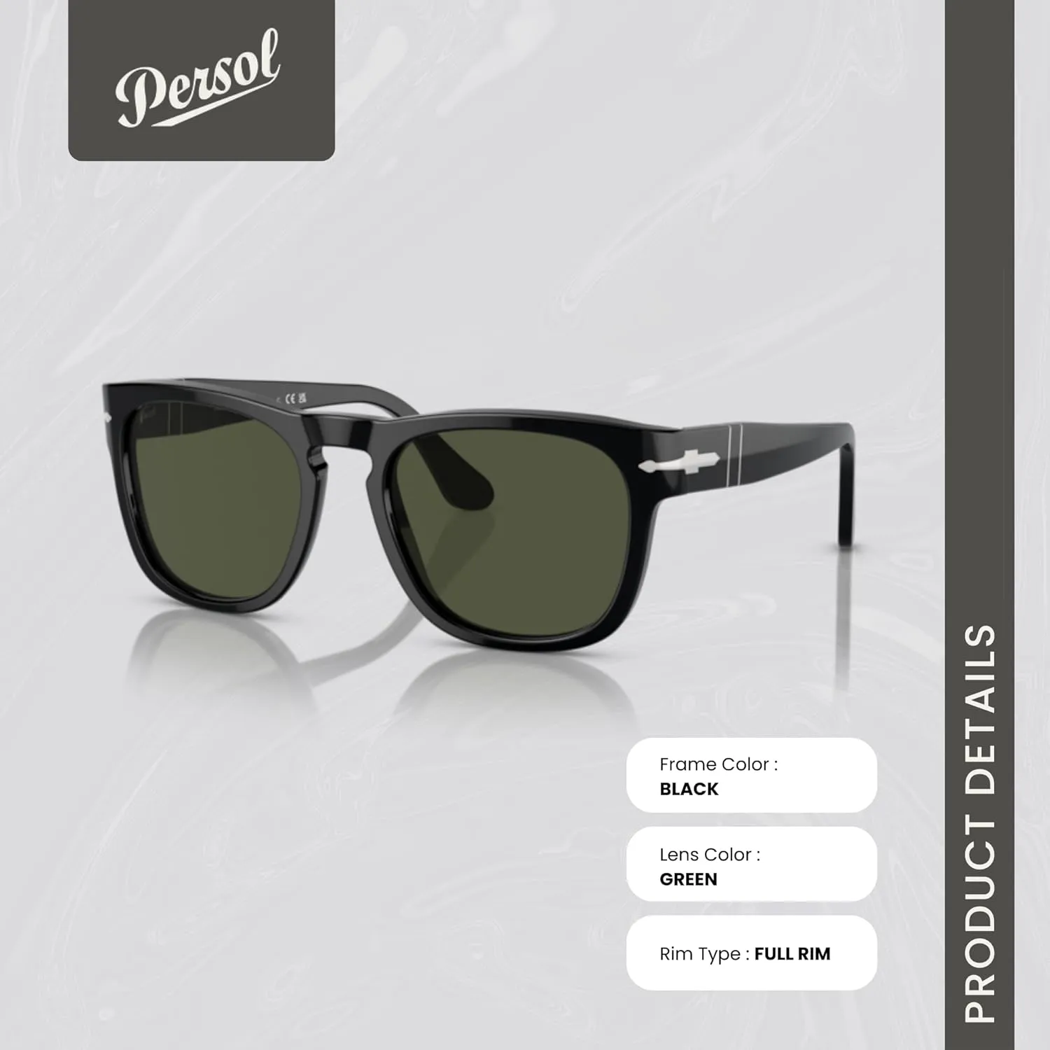 Persol Elio PO3333S Square Sunglasses for Men for Women   BUNDLE With Designer iWear Complimentary Eyewear Kit