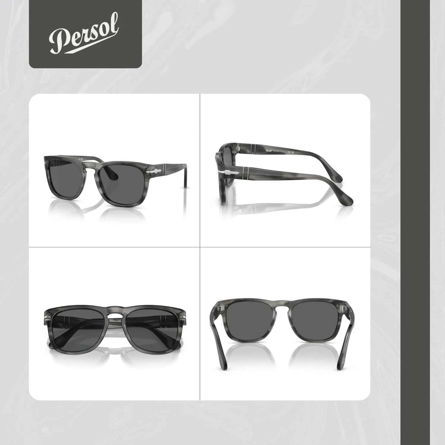 Persol Elio PO3333S Square Sunglasses for Men for Women   BUNDLE With Designer iWear Complimentary Eyewear Kit